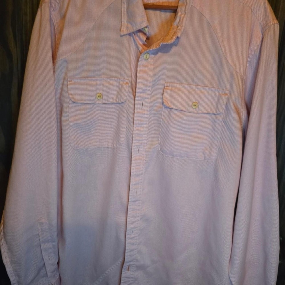 #13- Orvis white & pink checkered button-up shirt